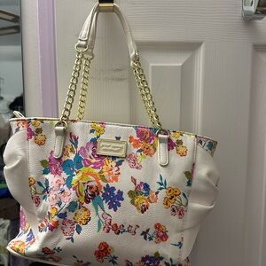 Betsey Johnson Floral Tote with Gold Chain